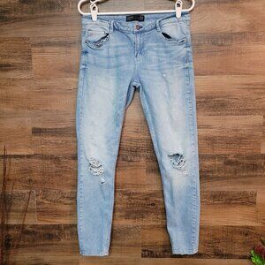 Zara Trafaluc Jeans Size 8 Low Rise Skinny Ripped Light Wash Stretch